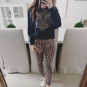 Yvette Mandell Rare Black Rhinestone Embellished Tiger Crewneck Sweatshirt